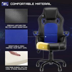 img 3 attached to 🎮 High Back Ergonomic Video Game Chairs for Adults/Teens/Kids - Racing Style Computer Office Chair with Adjustable Swivel, Armrest, Comfortable PU Leather & Mesh, Silent Rolling Wheels - Blue