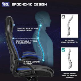 img 1 attached to 🎮 High Back Ergonomic Video Game Chairs for Adults/Teens/Kids - Racing Style Computer Office Chair with Adjustable Swivel, Armrest, Comfortable PU Leather & Mesh, Silent Rolling Wheels - Blue