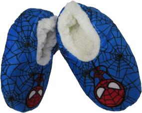 img 1 attached to 🕷️ Spiderman Slipper Fuzzy Babba Cozy Warm Slip on for Boys (2T-3T, Shoe Size 4.5-7.5) Blue