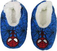 🕷️ spiderman slipper fuzzy babba cozy warm slip on for boys (2t-3t, shoe size 4.5-7.5) blue logo