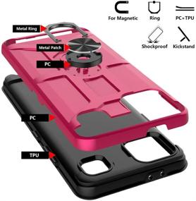 img 1 attached to 📱 Rugged LG K92 Case with Glass Screen Protector - Jeylly Full Body Two Layers Hard PC Shell, Soft TPU Bumper, Shockproof, Metal Ring - Rose Red
