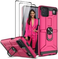 📱 rugged lg k92 case with glass screen protector - jeylly full body two layers hard pc shell, soft tpu bumper, shockproof, metal ring - rose red logo
