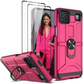 img 4 attached to 📱 Rugged LG K92 Case with Glass Screen Protector - Jeylly Full Body Two Layers Hard PC Shell, Soft TPU Bumper, Shockproof, Metal Ring - Rose Red