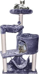 img 4 attached to 🐱 YUNWEI Grey Cat Tree with Cat Condo and Large Hammock - Latest Addition