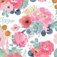 🌵 haokhome 93005-2 floral wallpaper: watercolor cactus design | peel & stick | vinyl self adhesive | 17.7in x 9.8ft | white/pink/green/navy blue | decorative prepasted wallpaper логотип