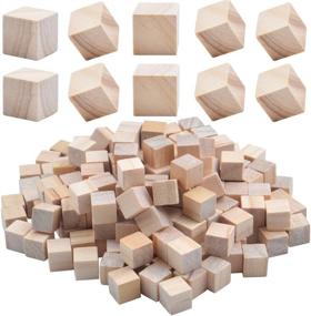 img 4 attached to 🧱 Natural Square Wooden Blocks, 200-Piece Set of Unfinished Craft Wooden Cubes