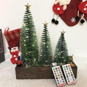 img 4 attached to 🎄 Rustic Farmhouse Wooden Mini Christmas Tree Tabletop Decoration with Remote Control Fairy Light & Wooden Tray for Kitchen Bedroom Dining Room Home Decoration