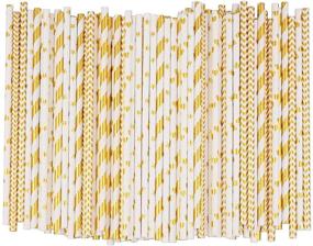 img 3 attached to 🌟 ALINK Biodegradable Gold Paper Straws Bulk: 100 Metallic Foil Striped/Wave/Heart/Star Straws for Celebrations and Parties