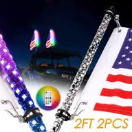 🚗 nirider 2-pack 2ft led whip lights with flag pole & remote control - spiral rgb chase light offroad warning lighted antenna led whips for utv, atv, off road, truck, sand, buggy dune, rzr, can-am, and boat logo