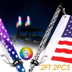 img 4 attached to 🚗 Nirider 2-Pack 2ft LED Whip Lights with Flag Pole & Remote Control - Spiral RGB Chase Light Offroad Warning Lighted Antenna LED Whips for UTV, ATV, Off Road, Truck, Sand, Buggy Dune, RZR, Can-Am, and Boat