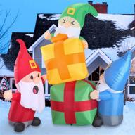 🎅 joiedomi 6 ft inflatable gnome stacking gifts with led lights - perfect christmas party decor for indoors, outdoors, yard, garden, lawn логотип