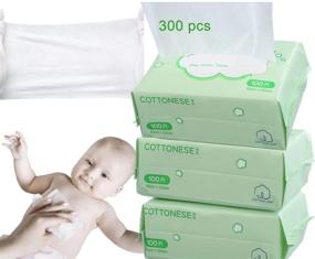 img 4 attached to 👶 Baby Child Dry Wipe Soft Dry Cotton Wipes 3 Packs 300 Count: Gentle Disposable Cleansing Cloths for Sensitive Skin, Ideal for Baby Care, Incontinence, and Makeup Removal