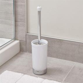 img 1 attached to 🚽 iDesign York Ceramic and Metal Toilet Bowl Brush Set: Slim and Compact Bathroom Cleaning Accessory in White and Chrome