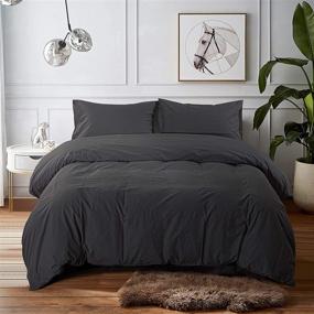 img 4 attached to NTBAY Washed Cotton Duvet Cover Set, King Size, Charcoal Grey - Breathable 3-Piece Comforter Cover Set with Zipper Closure