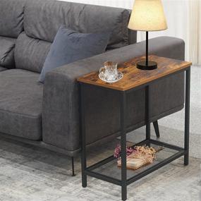 img 4 attached to 🏮 Rustic Brown INXPARK Side Table with Storage Shelves | 30% Thicker Steel Pipe | Industrial Narrow Sofa Table for Living Room, Small Spaces, Bedroom | Night Stands