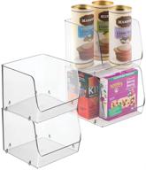 mdesign large stackable plastic food storage organizer bin basket - wide open front, clear - 4 pack логотип