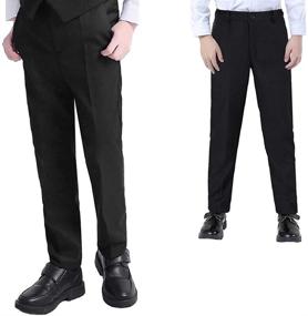 img 4 attached to 👖 Fersumm Boys Solid Color Pants: Adjustable Flat Front Trousers with Waistband