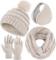 ❄️ uratot winter warm knitted scarf beanie pompom hat set with touch screen gloves and ear warmer for men or women logo