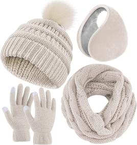 img 4 attached to ❄️ URATOT Winter Warm Knitted Scarf Beanie Pompom Hat Set with Touch Screen Gloves and Ear Warmer for Men or Women