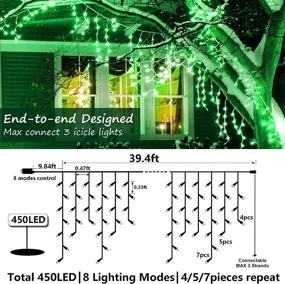 img 2 attached to 🎄 Icicle Lights Outdoor Decorations - 39ft 450 LED Dripping Twinkle Ice String Light, 8 Modes Plug in Waterproof Fairy Curtain Lights for Christmas, Holiday, Patio, Yard, House, Party Decor (Green)