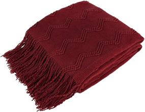 img 4 attached to 🧶 Pavilia Knitted Throw Blanket: Dark Red Wine Burgundy Fringed Design for Boho Farmhouse Decor, Cozy Lightweight Afghan for Couch, Bed, and Outdoors - 50x60 Inches