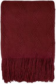 img 2 attached to 🧶 Pavilia Knitted Throw Blanket: Dark Red Wine Burgundy Fringed Design for Boho Farmhouse Decor, Cozy Lightweight Afghan for Couch, Bed, and Outdoors - 50x60 Inches