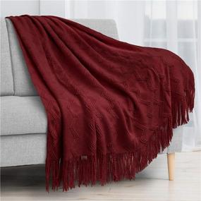 img 3 attached to 🧶 Pavilia Knitted Throw Blanket: Dark Red Wine Burgundy Fringed Design for Boho Farmhouse Decor, Cozy Lightweight Afghan for Couch, Bed, and Outdoors - 50x60 Inches