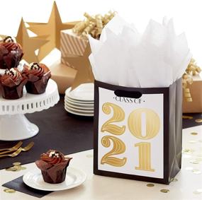 img 3 attached to 🎓 Hallmark 9" Graduation Gift Bag: Celebrate High School and College Graduates with Black and Gold Class of 2021 Design, Includes Tissue Paper