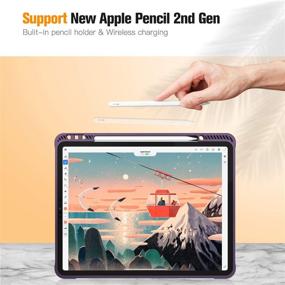 img 1 attached to Чехол SlimShell для iPad Pro 12,9" 4-го и 3-го поколения - фиолетовый, с держателем для карандаша, умной подставкой, задней крышкой из термопластичного полиуретана, поддержкой зарядки второго поколения карандаша и автоматическим выключением/включением - издание 2020/2018.