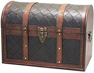 📦 vintiquewise brown wooden leather round top treasure chest, lockable decorative storage trunk логотип