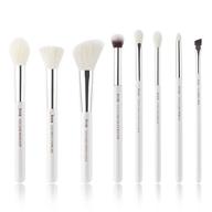 💄 8pcs premium natural synthetic makeup brush set in white/silver for contour, blush, eye shadow blending, concealer, brow liner - jessup t238 logo