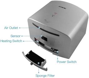 img 1 attached to AIKE AK2630S Compact Automatic Hand Dryer: High 🌬️ Speed Commercial and Household Solution, ABS Cover 110V 1400W (Silver)