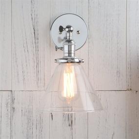 img 2 attached to Permo Single Sconce With Funnel Flared Glass Clear Glass Shade 1-Light Wall Sconce Wall Lamp (Chrome)