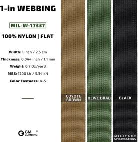 img 3 attached to 🎒 GM CLIMBING 1 inch Nylon Webbing Flat Mil-Specs MIL-W-17337, 1200lbs Strength for Tactical Gear, Backpack Straps, Loops, Slings, PALS MOLLE Webbing Adapter, 30 Feet / 10 Yards Length