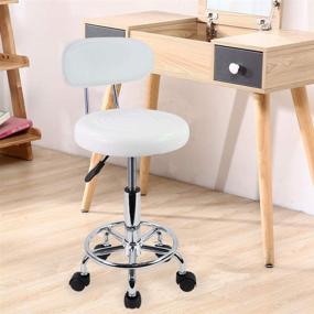 img 3 attached to 🪑 KKTONER Modern Rolling Stool with Low Back - PU Leather Height Adjustable Work Salon Drafting Swivel Task Chair with Footrest (White)