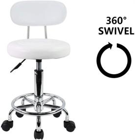 img 1 attached to 🪑 KKTONER Modern Rolling Stool with Low Back - PU Leather Height Adjustable Work Salon Drafting Swivel Task Chair with Footrest (White)