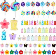 72-piece colorful gummy bear candy with butterfly lollipop flower pendant charms - resin bear 🐻 lollipop butterfly flower candy keychains for diy jewelry making - perfect for christmas and valentine's day logo