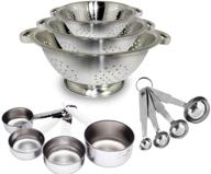 🍴 kitchen kemistry premium stainless steel colander set of 3 (1-quart, 2.5-quart, and 4-quart), measuring cup set of 4, and measuring spoon set of 4 (total 11 pieces) logo