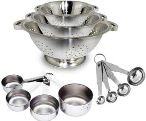 img 1 attached to 🍴 Kitchen Kemistry Premium Stainless Steel Colander Set of 3 (1-Quart, 2.5-Quart, and 4-Quart), Measuring Cup Set of 4, and Measuring Spoon Set of 4 (Total 11 Pieces)