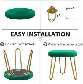 img 1 attached to 🌿 Polyjkl Small Round Green Footstool with Gold Metal Legs - Modern Ottoman Seat for Under Desk, Living Room, Bedroom, Entryway - H12 x L12 x W11.5 - Foot Stool