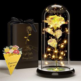 img 4 attached to Eternal Glass Rose Flower Gifts with LED Decoration, Exquisite Glass Dome Presentation, Exceptional Gifts for Her: Wife, Valentine's Day, Wedding, Graduation, Mother's Day, Birthday, Christmas (Gold)