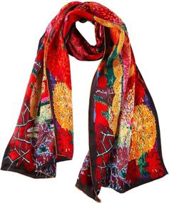 img 4 attached to 🧣 Elevate your style with this exquisite Women's Long Charmeuse Silk Scarf featuring Classic Art Print