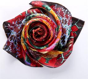 img 2 attached to 🧣 Elevate your style with this exquisite Women's Long Charmeuse Silk Scarf featuring Classic Art Print