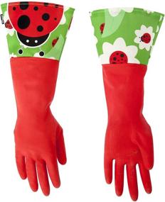 img 1 attached to 🧤 Vigar Red Latex Dishwashing Gloves: Featuring Extended Ladybug Motif Cuff, 16-7/8-Inches Long