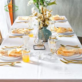 img 1 attached to 🍽️ JYHOWIRE 102-Piece Gold Plastic Plates Set - White Party Plates Pack | Premium Heavyweight Disposable Wedding Plates | Includes: 51 Dinner Plates (10.25 Inch) and 51 Salad/Dessert Plates (7.5 Inch)