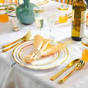 img 2 attached to 🍽️ JYHOWIRE 102-Piece Gold Plastic Plates Set - White Party Plates Pack | Premium Heavyweight Disposable Wedding Plates | Includes: 51 Dinner Plates (10.25 Inch) and 51 Salad/Dessert Plates (7.5 Inch)