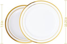 img 3 attached to 🍽️ JYHOWIRE 102-Piece Gold Plastic Plates Set - White Party Plates Pack | Premium Heavyweight Disposable Wedding Plates | Includes: 51 Dinner Plates (10.25 Inch) and 51 Salad/Dessert Plates (7.5 Inch)