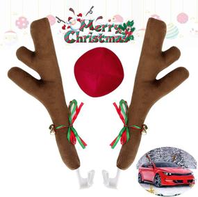 img 4 attached to 🦌 Ovsor Car Christmas Reindeer Antlers & Nose Decorations: Rudolph Set Auto Accessories for Vehicle Decor, Reindeer Ornament Costume