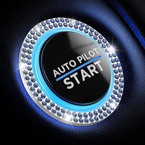 img 4 attached to 💎 Bling Car Decor Crystal 2 Row Rhinestones Ring Emblem Sticker - Blue: A Glamorous Car Accessory Set for Women's Stylish Car Interior Decoration, including Push to Start Button, Key Ignition Starter & Knob Ring