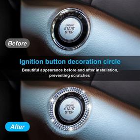 img 1 attached to 💎 Bling Car Decor Crystal 2 Row Rhinestones Ring Emblem Sticker - Blue: A Glamorous Car Accessory Set for Women's Stylish Car Interior Decoration, including Push to Start Button, Key Ignition Starter & Knob Ring